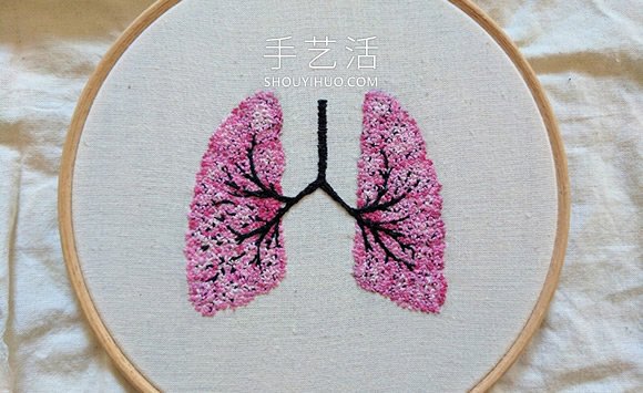 将器官以刺绣诠释，让肺部走过四季花开花落