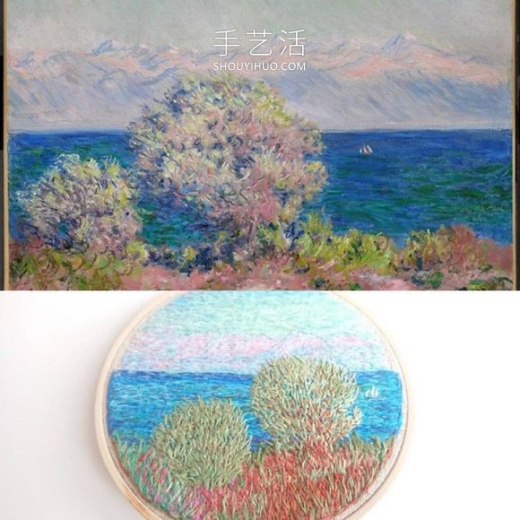 基于印象派绘画的精美手工刺绣设计作品