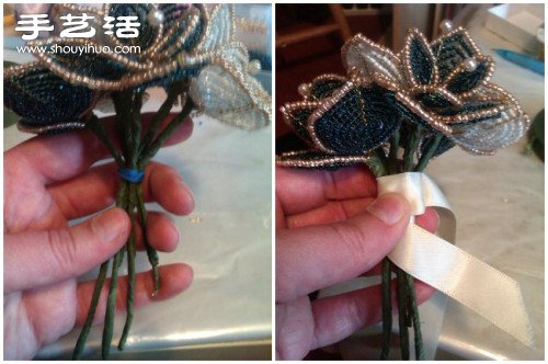 串珠玫瑰花手捧花手工制作图解教程