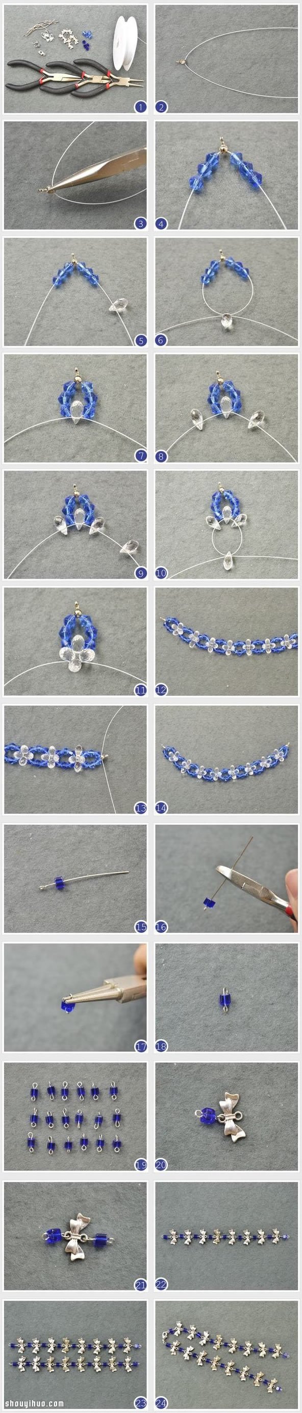 漂亮水晶串珠项链DIY手工制作图解教程