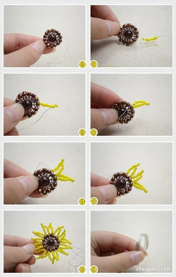 太阳花戒指的制作方法 利用串珠工艺DIY