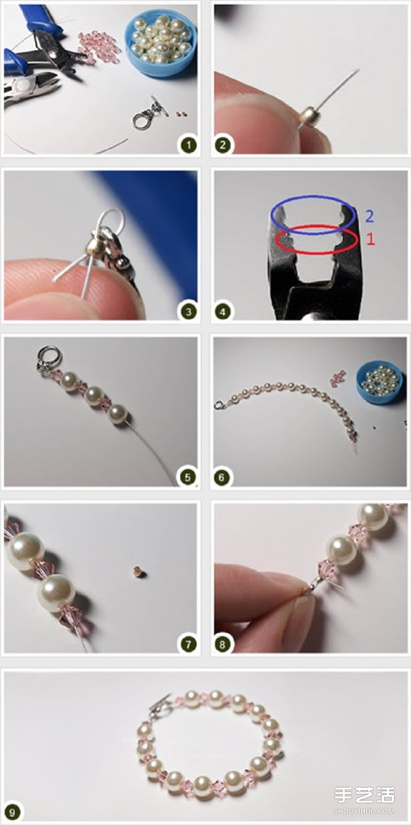 简单水晶珍珠手链DIY 水晶珍珠串珠手链制作