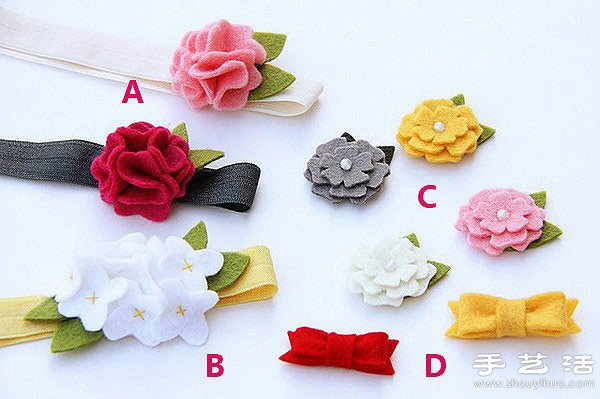 毛毡布+珍珠 手工制作漂亮装饰花朵/发夹