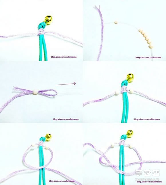 简单小巧手链的编法图解 带铃铛手链DIY教程