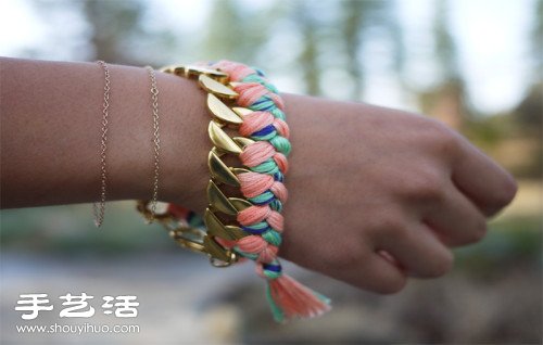 民族风绣线编织金属手链的制作方法图解教程
