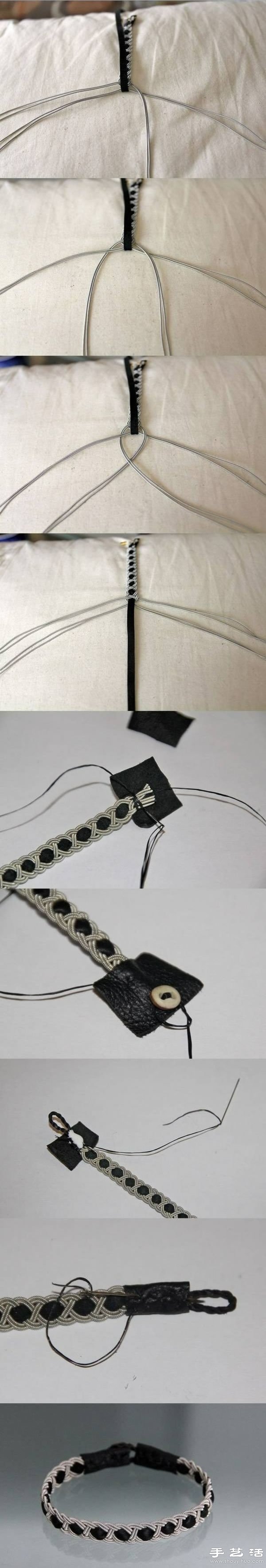 皮革+金属链/串珠链 手工制作古典编织手链