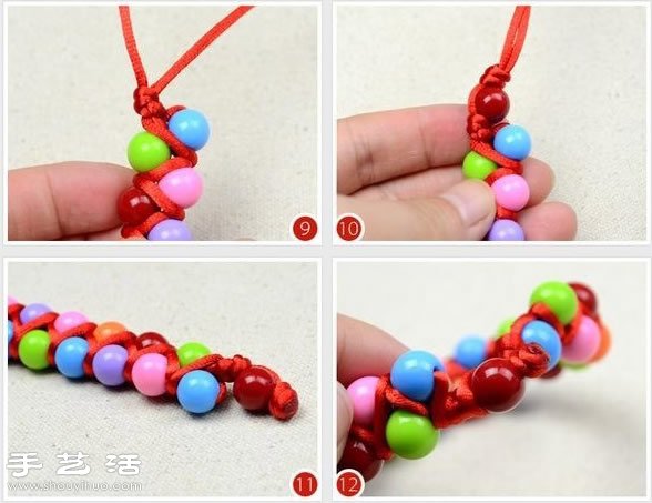 多彩双排串珠红绳手链的编法图解教程