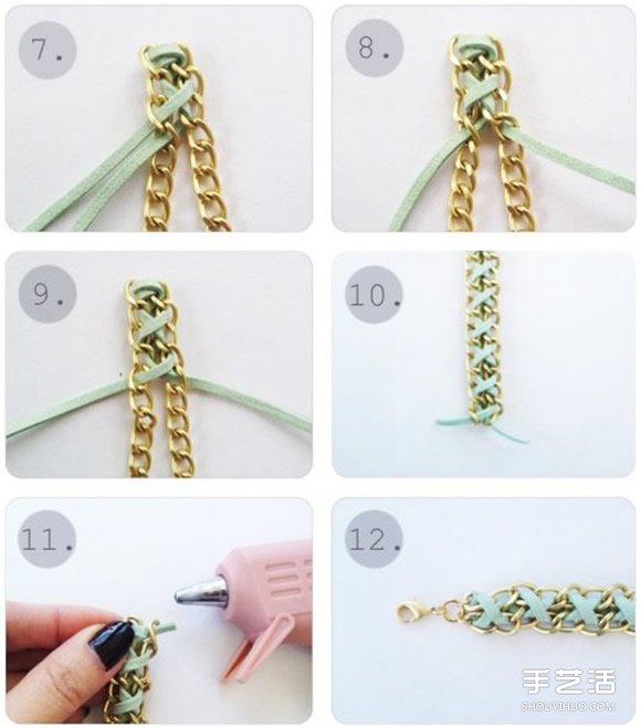皮革和金属链编织的漂亮项链手链DIY图解教程
