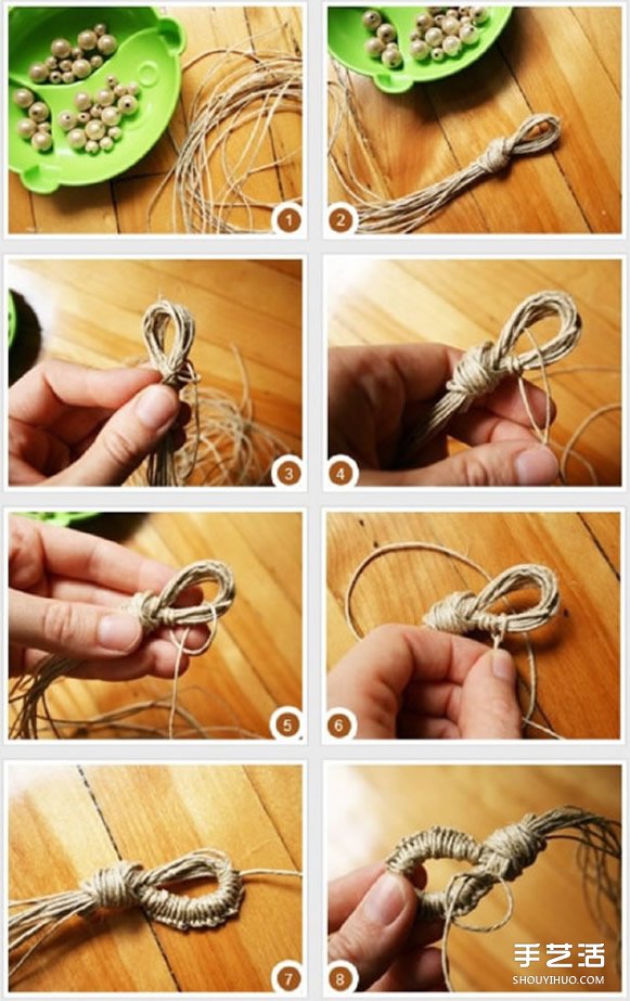 森系绳编串珠手链DIY图解教程 随意自然风格
