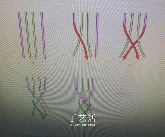 复古风双色手链的编法 四股皮绳编织手链图解