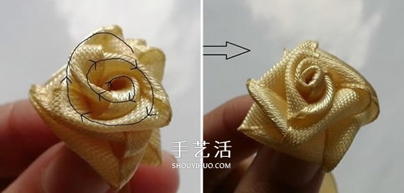 缎带折叠玫瑰花的折法 DIY好看的玫瑰花戒图解