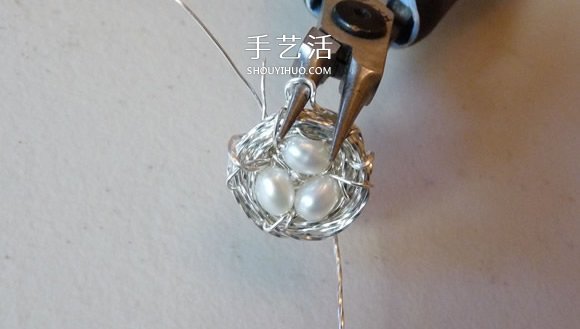 金属丝手工制作创意鸟巢耳环图解教程