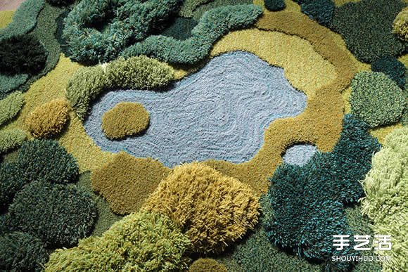 地毯废料手工编织出模拟大自然生态的羊毛毯