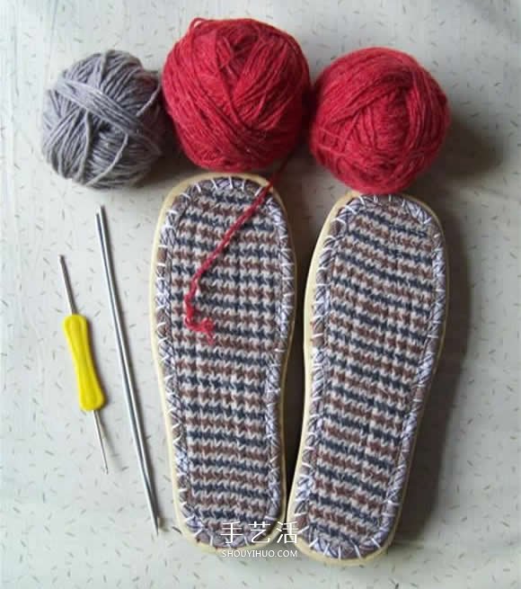 棒针编织拖鞋的步骤图 毛线拖鞋的编织方法图解