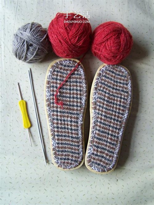 用棒针平针手工编织保暖拖鞋的方法图解