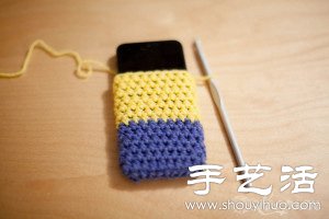 毛线+钩针 手工制作小黄人手机套
