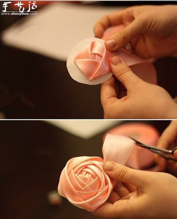绸带手工编织粉红玫瑰的方法