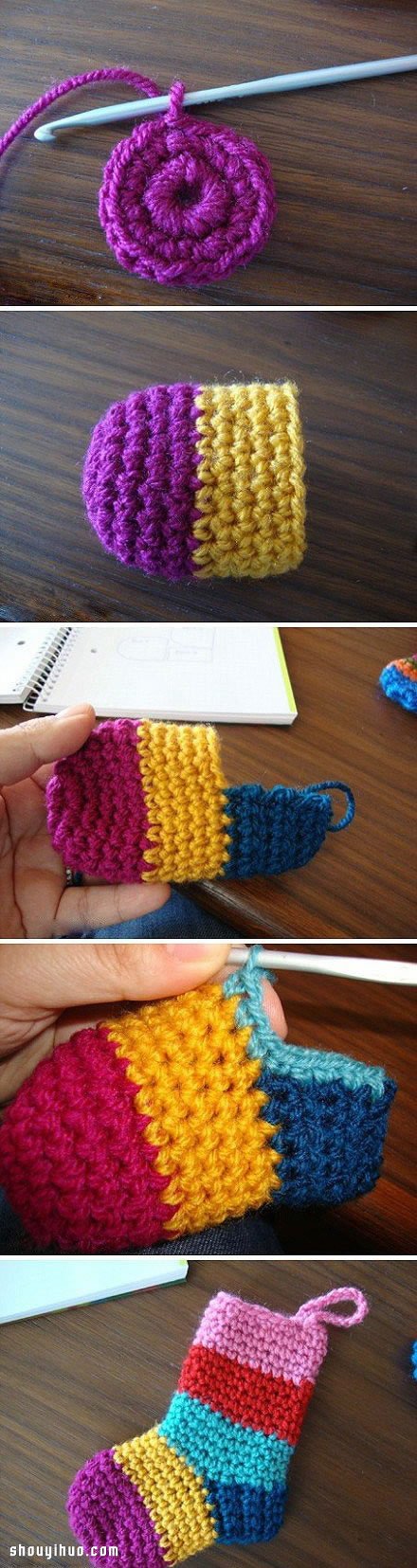 毛线钩针编织可爱儿童保暖袜子的图解教程