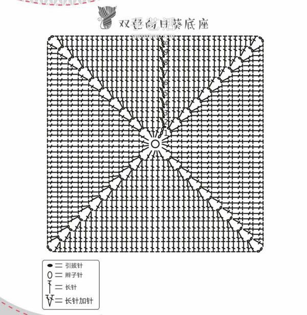 方形带流苏坐垫的钩法图解 双色向日葵图案~