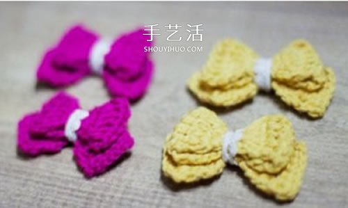 毛线蝴蝶结的编织方法 钩针编迷你蝴蝶结饰品