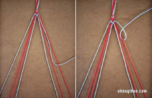 简约清新的爱心图案手绳的编法DIY图解教程