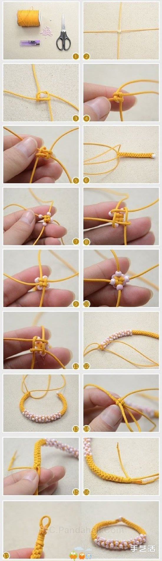 可爱串珠手链的编法图解 装饰串珠的手链编织