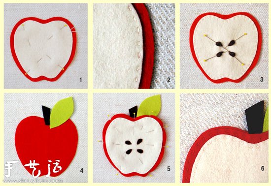 手工缝制羊毛毡苹果杯垫