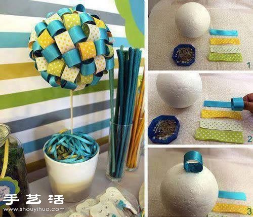 漂亮花球盆栽装饰品手工制作图解教程