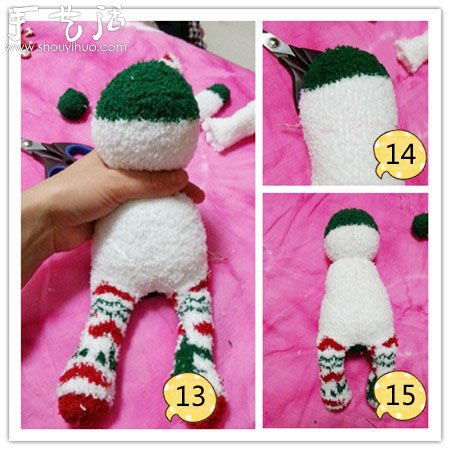 毛绒袜子DIY制作“圣诞兔”玩偶