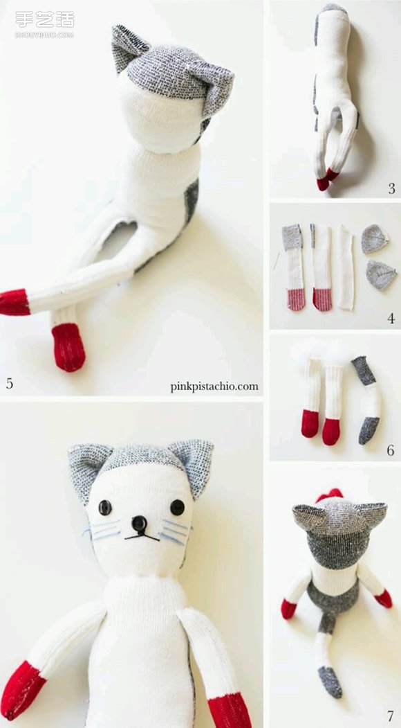 袜子手工制作可爱猫咪布偶的方法图解教程
