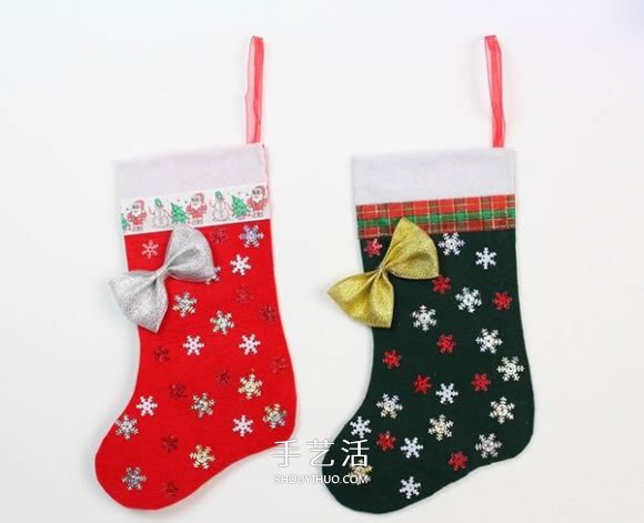不织布圣诞袜制作方法 手工布艺圣诞袜子DIY