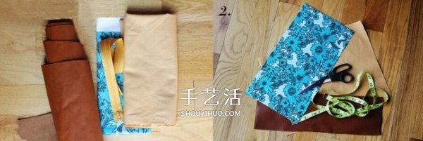 不织布和皮革的拼接手拿包手工制作图解教程