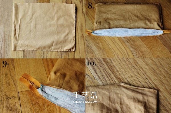 不织布和皮革的拼接手拿包手工制作图解教程
