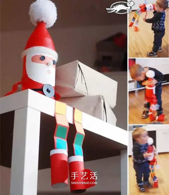 可爱长腿圣诞老人手工制作 简单饮料瓶再利用