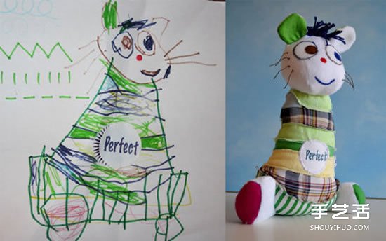 将4岁儿子涂鸦作品制作成毛绒玩具 爱心满满