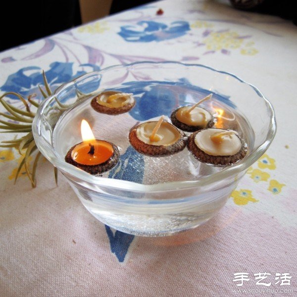 橡果壳+蜂蜡 DIY漂浮在水面上的浪漫烛台