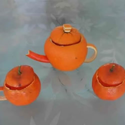 橘子皮废物利用 手工DIY迷你茶具的方法教程