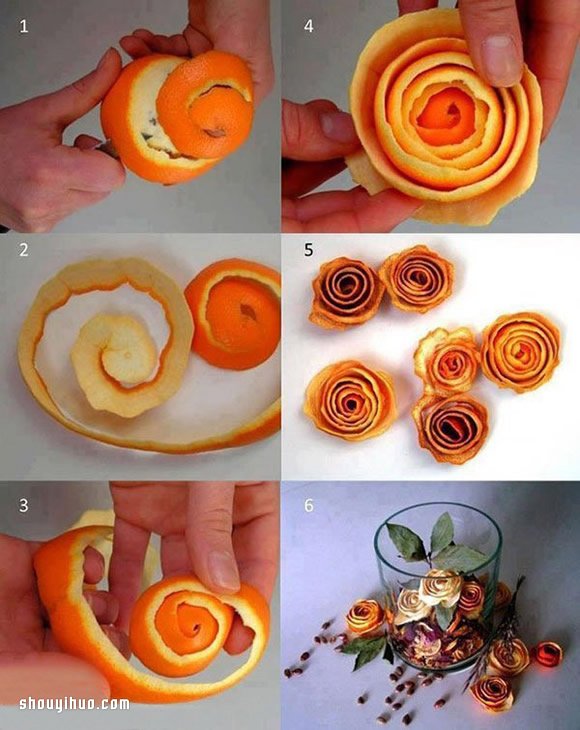 利用橙子皮手工DIY制作漂亮花朵的方法
