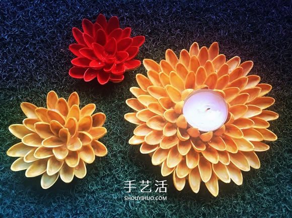 用开心果壳手工制作花朵和莲花烛台的方法