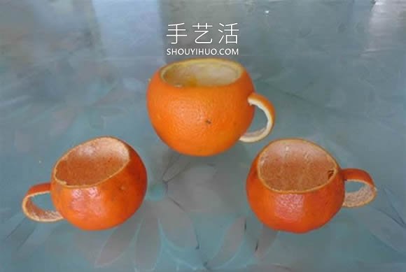 橘子皮废物利用 手工DIY迷你茶具的方法教程