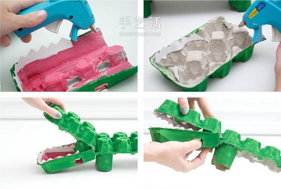 幼儿园用鸡蛋盒手工制作鳄鱼的方法教程
