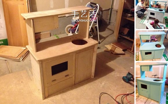 旧电脑桌改造儿童玩具厨房的方法