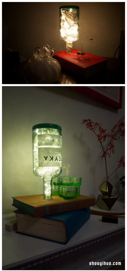 玻璃酒瓶和旧书废物利用DIY梦幻灯饰的方法