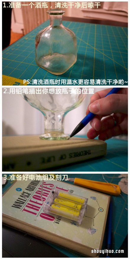 玻璃酒瓶和旧书废物利用DIY梦幻灯饰的方法