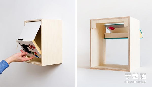 利用废旧书本开合DIY收纳木制书柜的方法