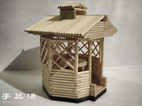 细木棍/一次性筷子手工制作凉亭模型的方法