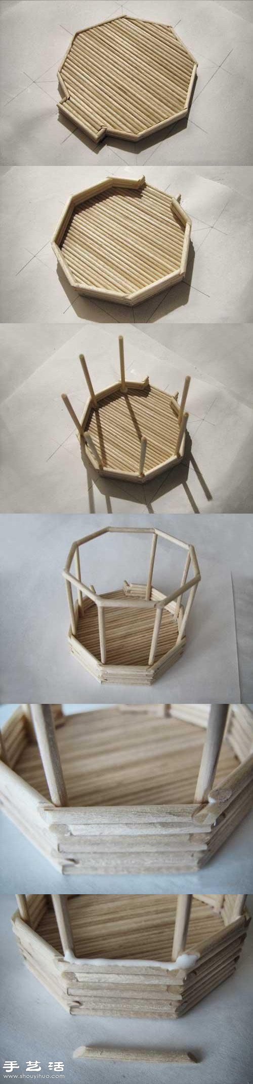 细木棍/一次性筷子手工制作凉亭模型的方法