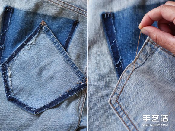 旧牛仔裤创意口袋DIY 拥有最流行的掉落口袋