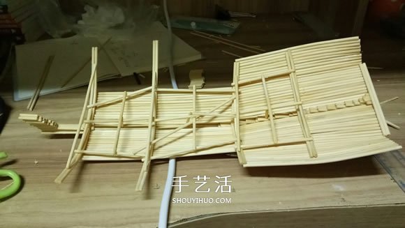 古代战船模型手工制作 纯以一次性筷子完成