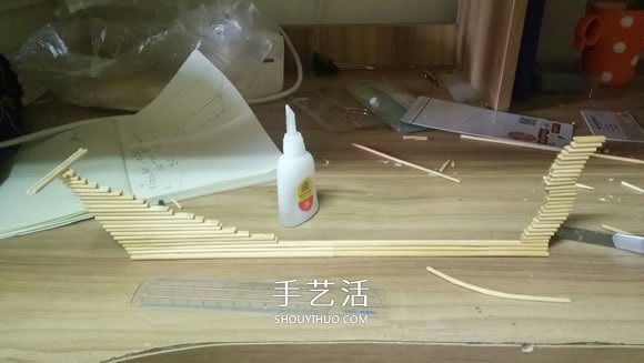 古代战船模型手工制作 纯以一次性筷子完成